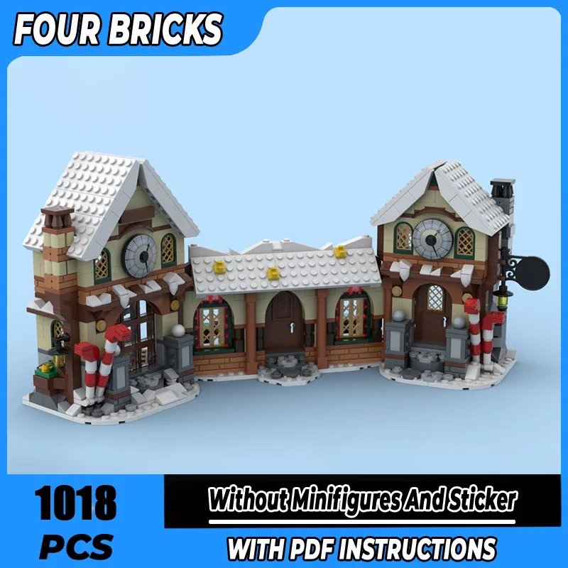 Moc blocos de construção tecnologia de oficina estendida do papai noel tijolos modulares modelo presentes brinquedos de natal conjuntos diy montagem
