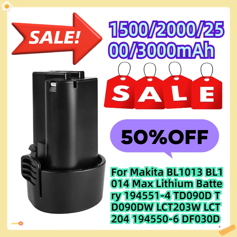 

For Makita BL1013 BL1014 Max Lithium Battery 194551-4 TD090D TD090DW LCT203W LCT204 194550-6 DF030D 12V 3000mAh