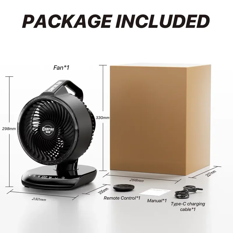 Rechargeable Portable Camping Fan with LED Light Large Capacity Battery Powered Desk Fan with Hooks for Outdoor Tent Hiking
