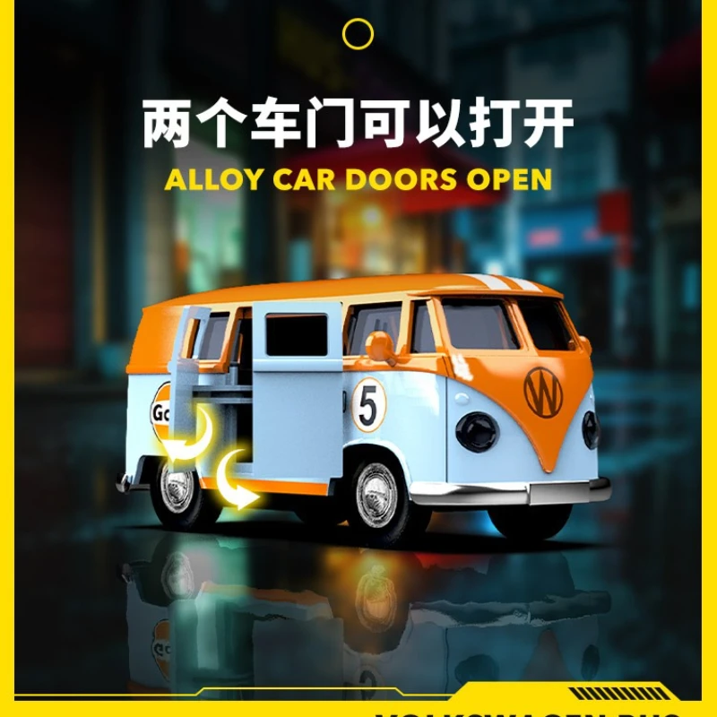 1:36 Bus T1 jouet voiture alliage Van voiture modèle porte ouverture retirer voiture jouet pour enfants