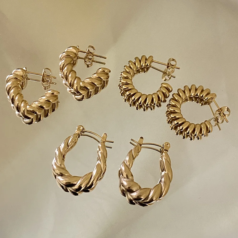 New ins Stainless Steel Gold Earring For Women Vintage Spiral Hoop Earrings Fashion Aesthetic Jewelry Gift