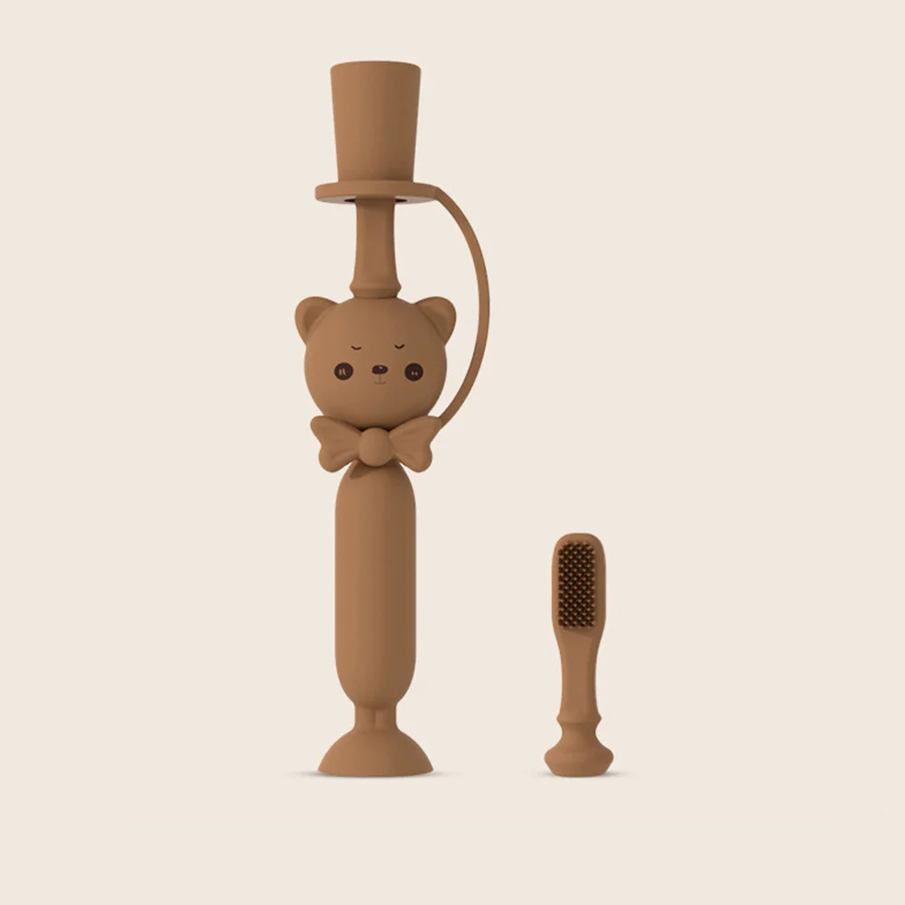 

1Pcs Baby Oral Care Toothbrush Cartoon Bear Design Soft Bristles Safe Durable Suction Cup Base for Toddler Kids Random Color
