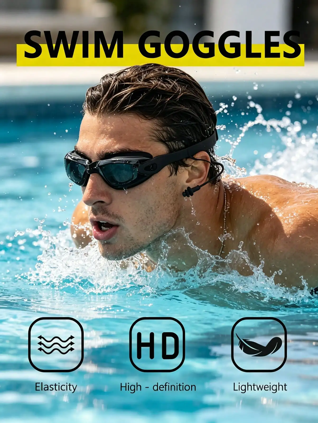 

1pc Anti-Fog Anti-Water Silicone Swimming Goggles With Earplug And Adjustable Strap, Suitable For Swimming Training And Leisure, Holiday Gift For Men And Women