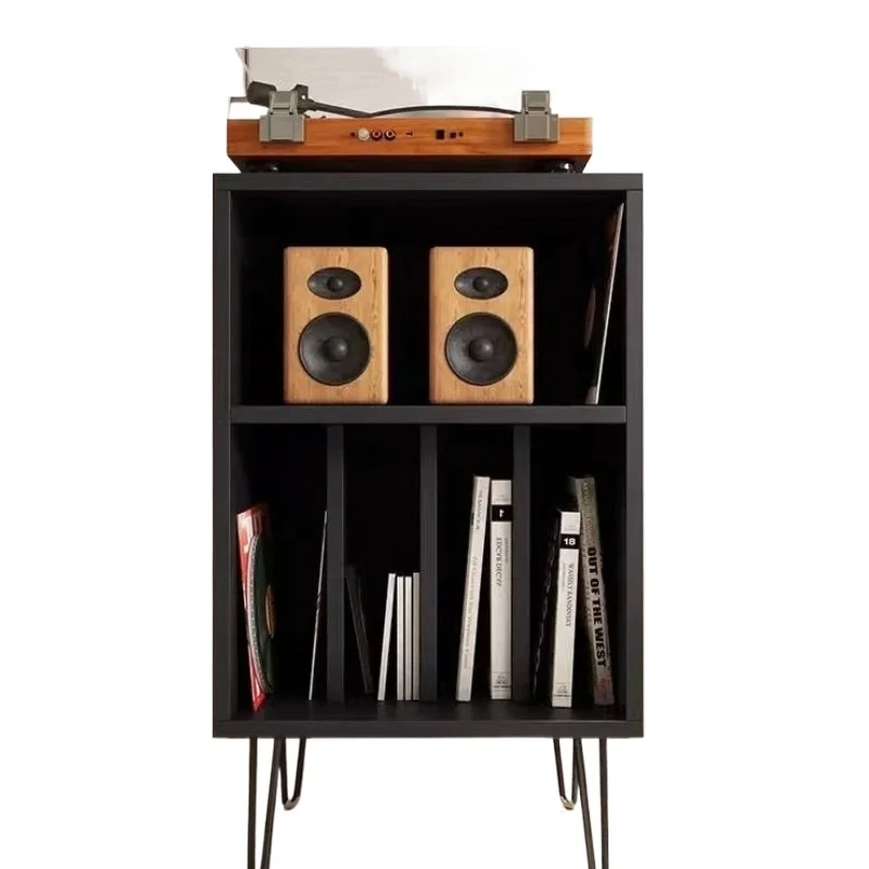 ‌Mid Century Media Storage Organizer - Solid Wood Vinyl Record Cabinet, Audiophile Shelf for Turntable Bookshelf Sofa Side Table