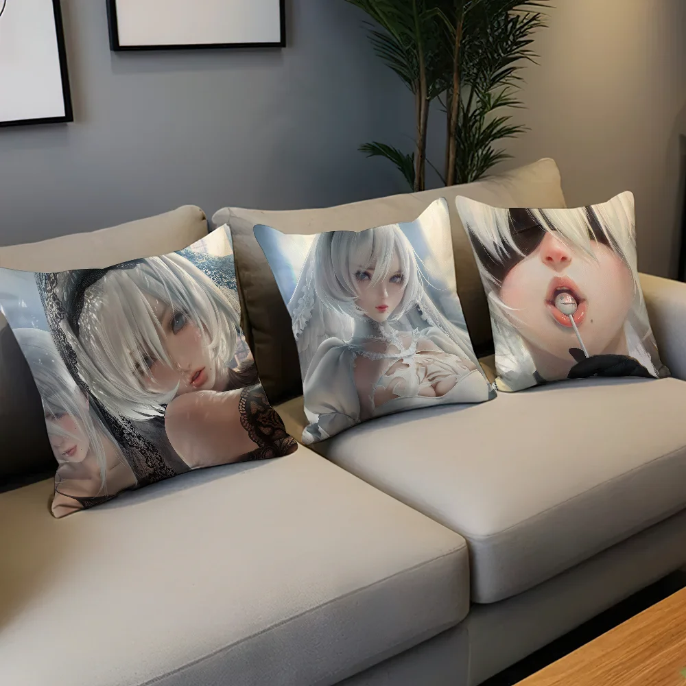 NieR Automata 2B Pillow Case For Home Bedroom Room Decoration Living Room Sofa Cushion Cover Suitable