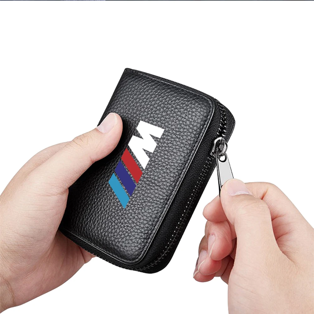 Car Logo Accessories Multi-functional Card Holder Leather Wallet Zipper Storage Bag For BMW M F10 F30 F20 E46 E91 Performance X1