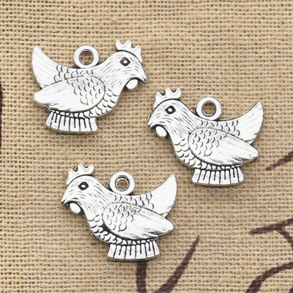 15pcs Charms Rooster Cock Chicken 19x14mm Antique Silver Color Pendants DIY Crafts Making Findings Handmade Tibetan Jewelry