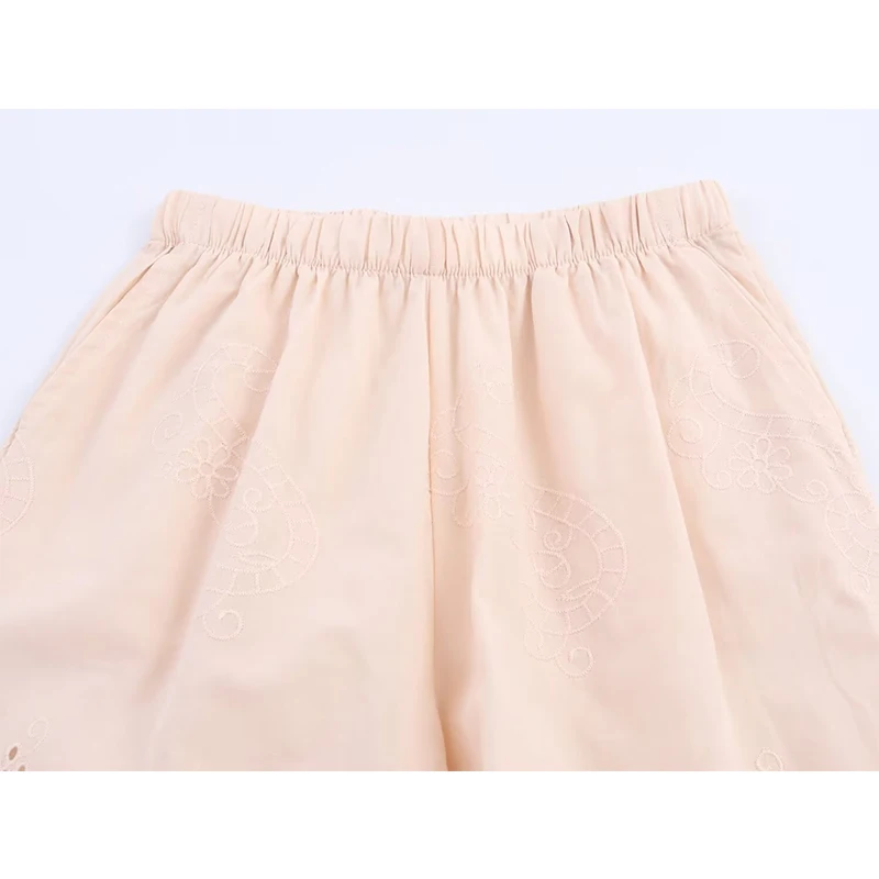 YENKYE 2025 سراويل بيجامة مطرزة بفتحات واسعة على الموضة للسيدات سراويل صيفية غير رسمية بخصر مطاطي