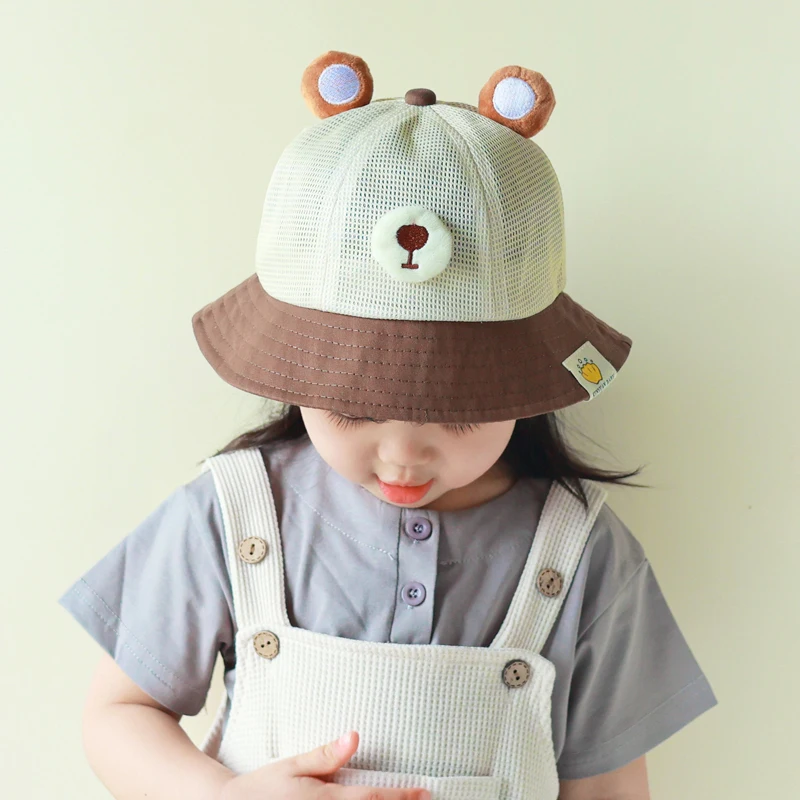 

Lovely Cartoon Bear Pattern Breathable Mesh Baby Caps Summer Sun Hats For Kids Boys Girls Bucket Hat Children fisherman Hat