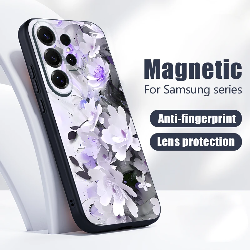 INS Watercolor Flower Magnetic Case For Samsung Galaxy S26 Ultra S25 Edge S24 FE S23 S22 Plus A54 A55 A56 A17 A37 A57 5G Funda