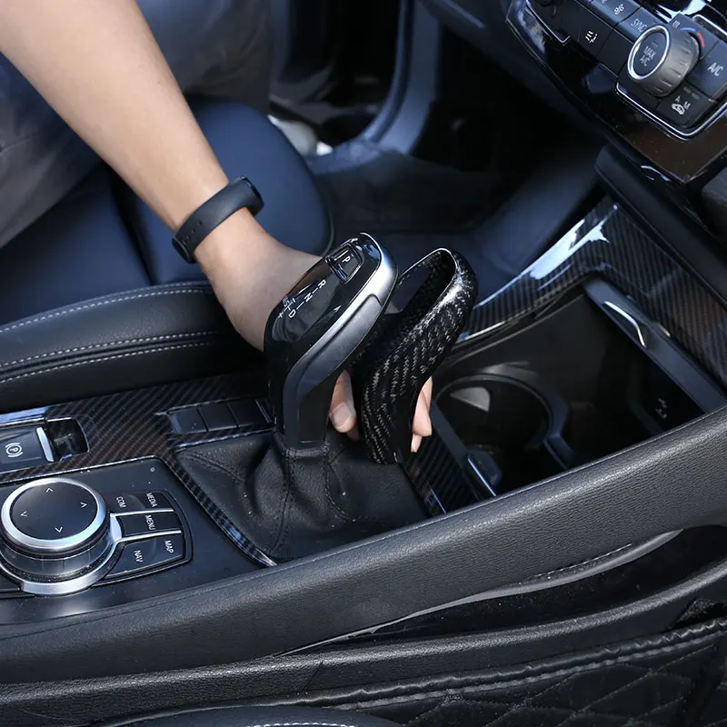 Image of Für BMW X1 F48 2020 Echte Carbon-Faser Auto-Schaltknauf-Abdeckung Zierleiste Innenraum-Autozubehör