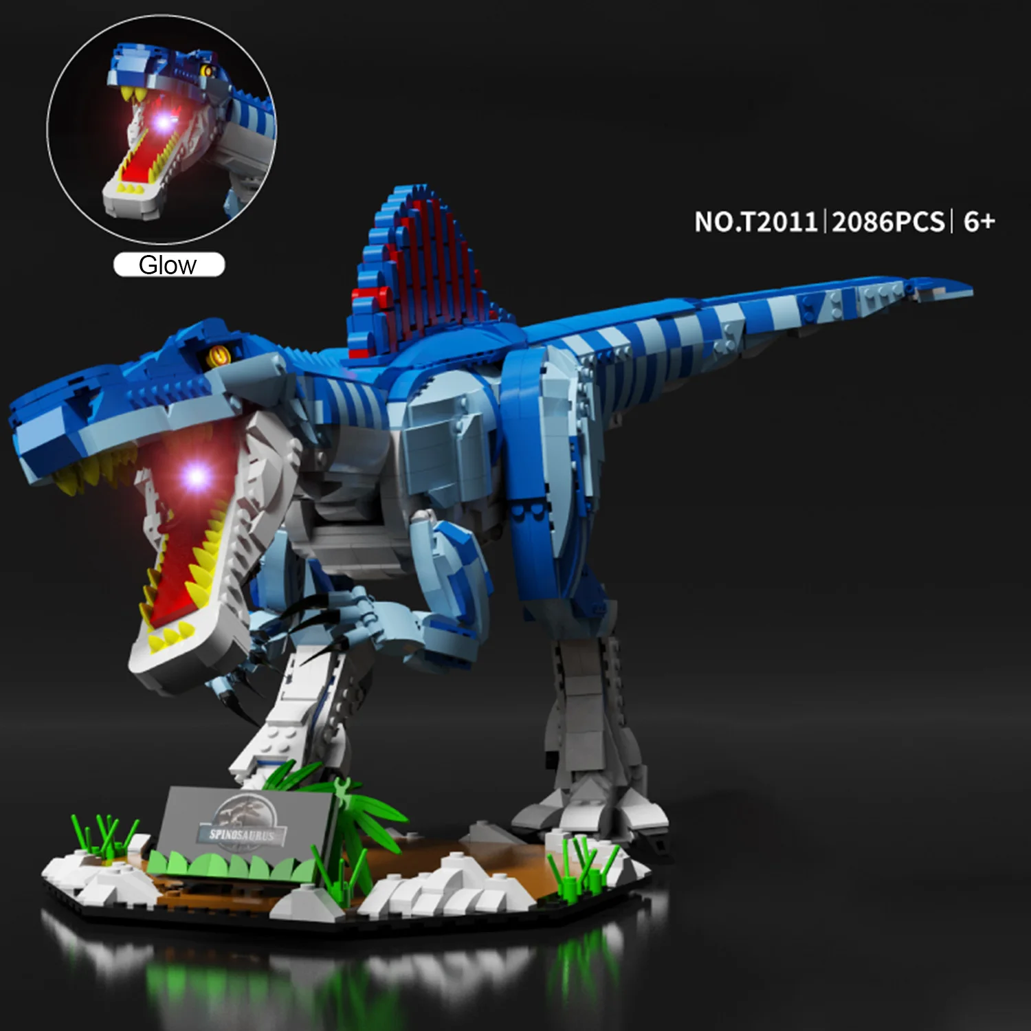 2086PCS Dinosaur Building Blocks Toys Model Blue Spine Dragon Assemble Puzzle Bricks Toy Sets For Kid Desktop Ornament Gifts