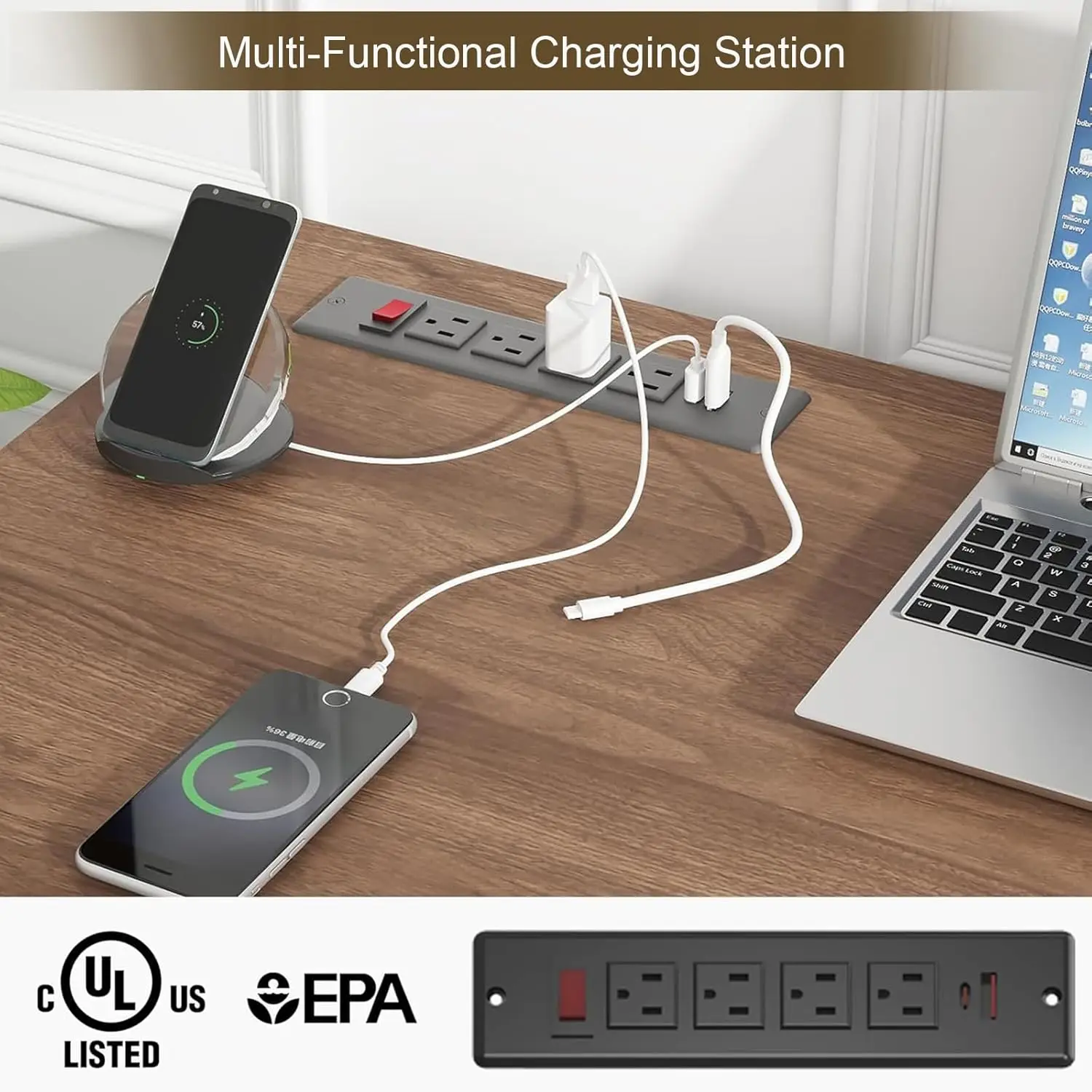 "مكتب تنفيذي Farmhouse 47، مكتب كمبيوتر أبيض مع أدراج وتخزين للمكتب المنزلي والدراسة" #4