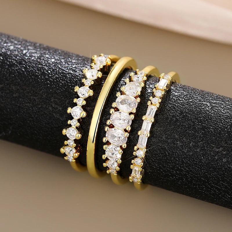 Huitan Hot Trendy Women Set Rings for Wedding 4Pcs Rings Female Fashion Accessories Luxury Cubic Zirconia Statement Jewelry Sets