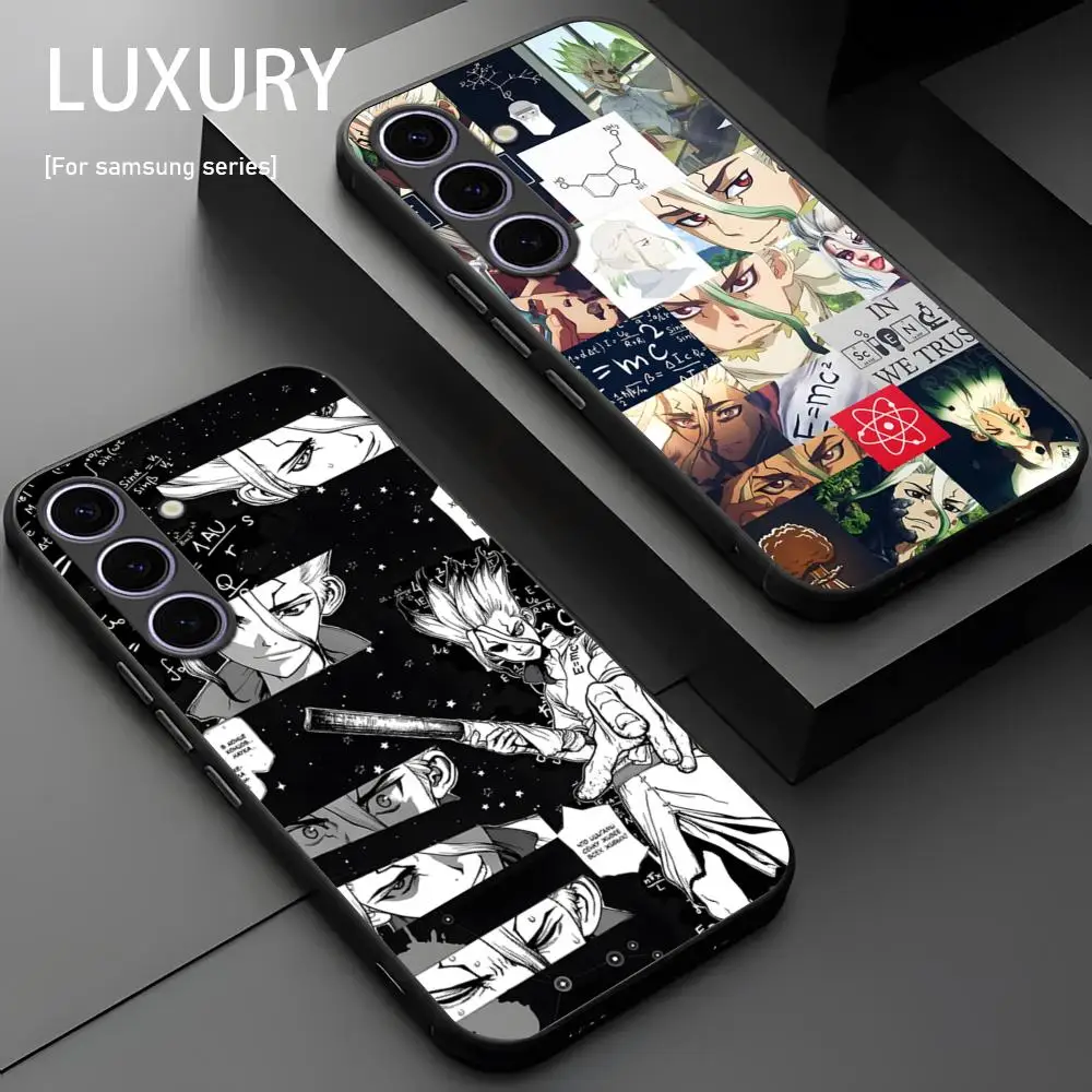 Cartoon Dr.STONE Fashion Phone Case For Samsung Galaxy S25 S24 S23 S22 S21 S20 Plus Ultra Note20 Soft Black