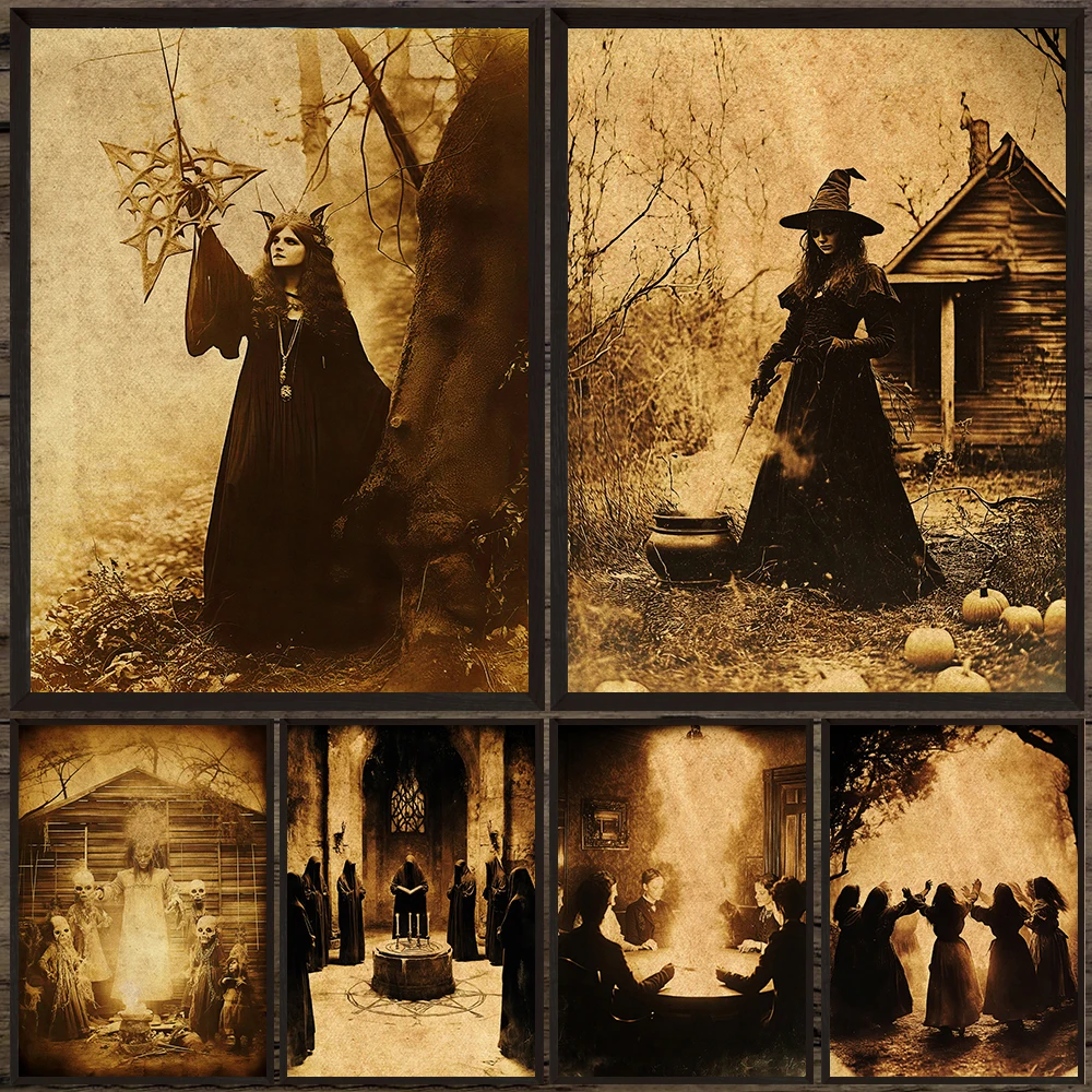 

Haunted Vintage Photography Wall Art Canvas Painting,Creepy Dark Antique Photos Art Poster And Print,Spooky Home Decoration
