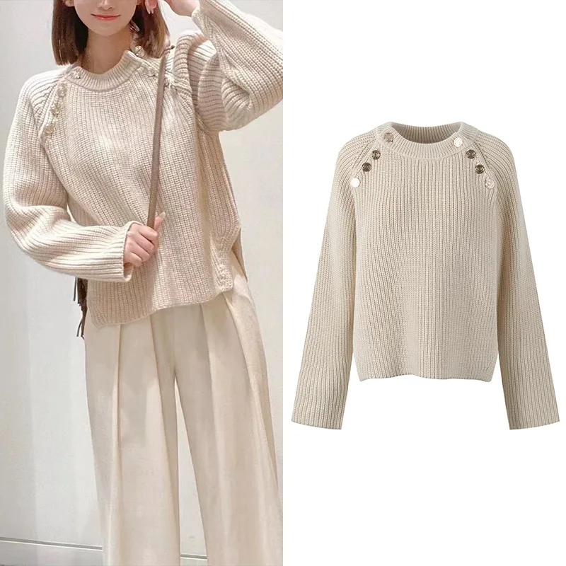

High-End Version Autumn Winter Women's Faion Loose Knitted Long Sve Sweater Midi Dr Euro Sle round Ne Top