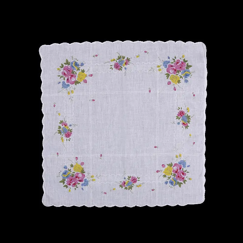 

3 PCS Women Hankies Printed Flower Hanky For Bride Mother Spring Style Ladies' Handkerchiefs Cotton Small Square Towel