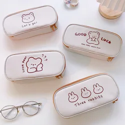Children Kawaii Canvas Pencil Case Cute Animal Bear Pencilcases Large School Pencil Bags for Maiden Girl Stationery Supplies