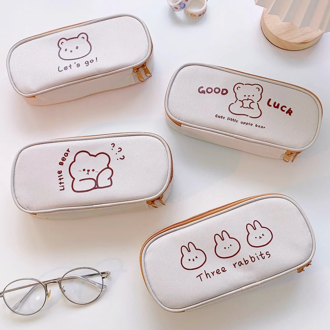 Imagem -04 - Kawaii Lona Case Lápis para Meninas Meninos dos Desenhos Animados Urso Caneta Case Bolsa Grande Capacidade Caixa de Lápis Bolsa Papelaria Presente