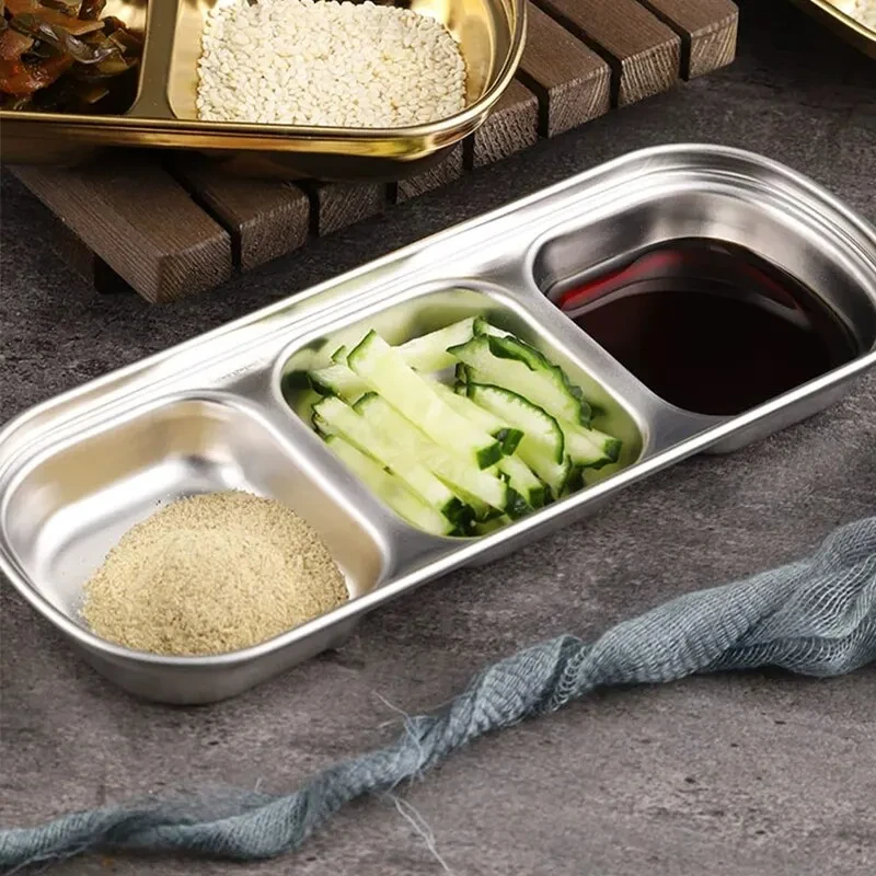 304 Stainless Steel 3-compartment Dip Tray Seasoning Sauce Seasoning Tray BBQ Restaurant Cutlery