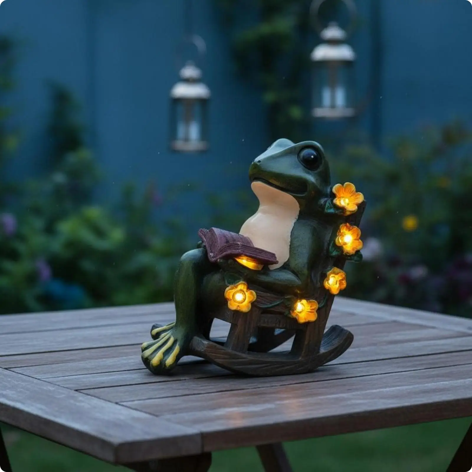 Frog Rocking Chair Figurine Resin Solar Frog Ornament Flower Accents Outdoor Decoration
