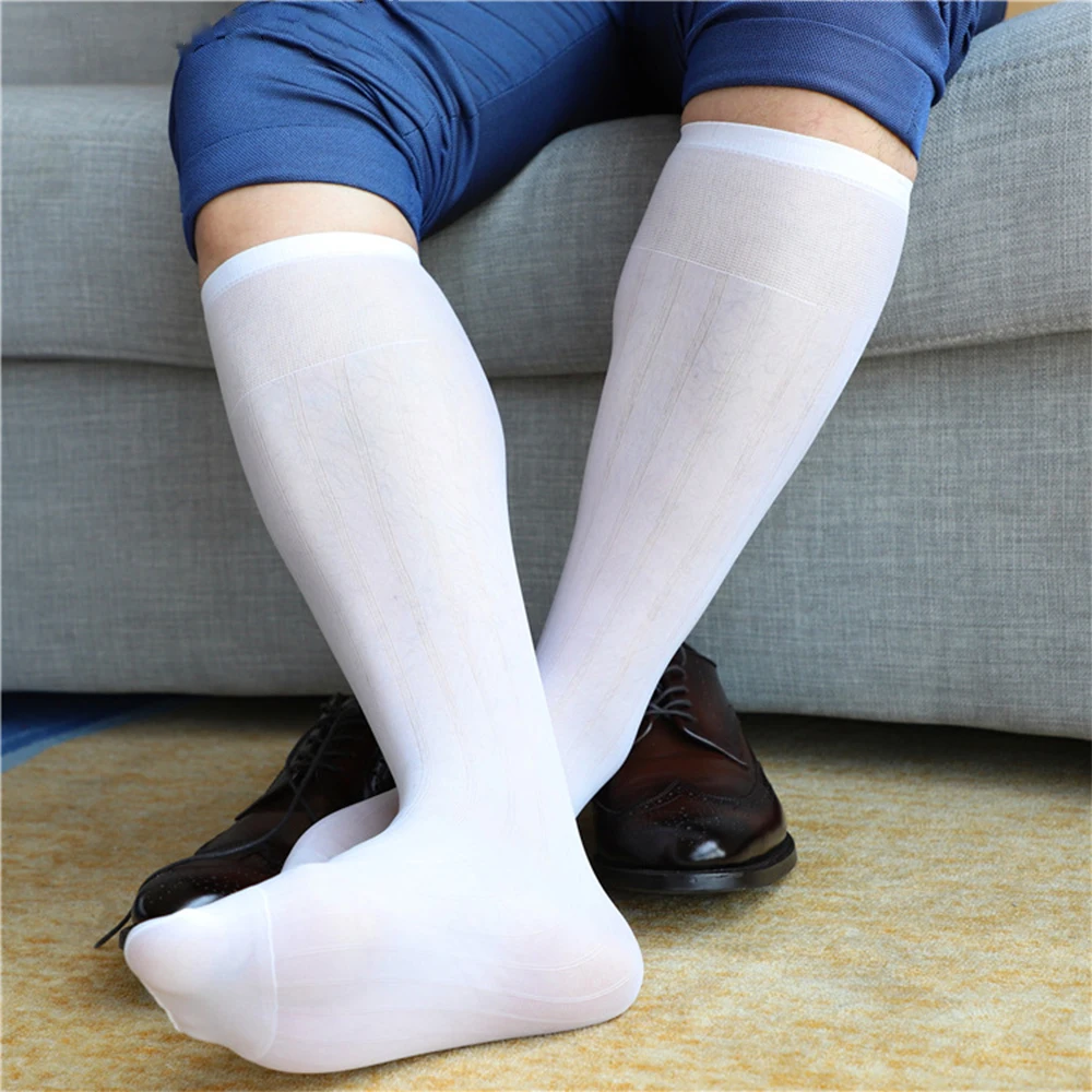 

Calf Socks Men Socks Sexy Silk Socks Knee Length Lightweight Long Stripes Men Summer Transparent Breathable Comfortable Fashion