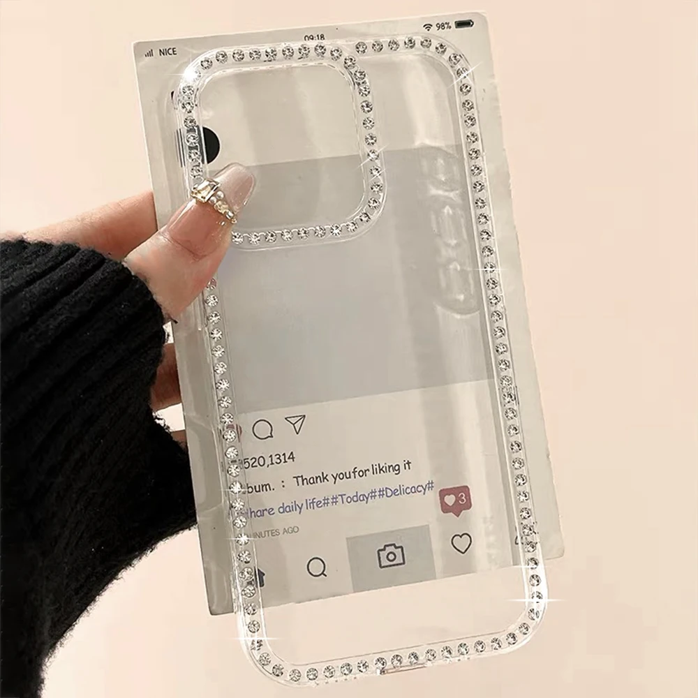 

Luxury Transparent Diamond Jewelled Phone Case For iPhone 17 Pro Max 16 11 13 15 14 12 17 Air Glitter Bumper Back Cover Cases