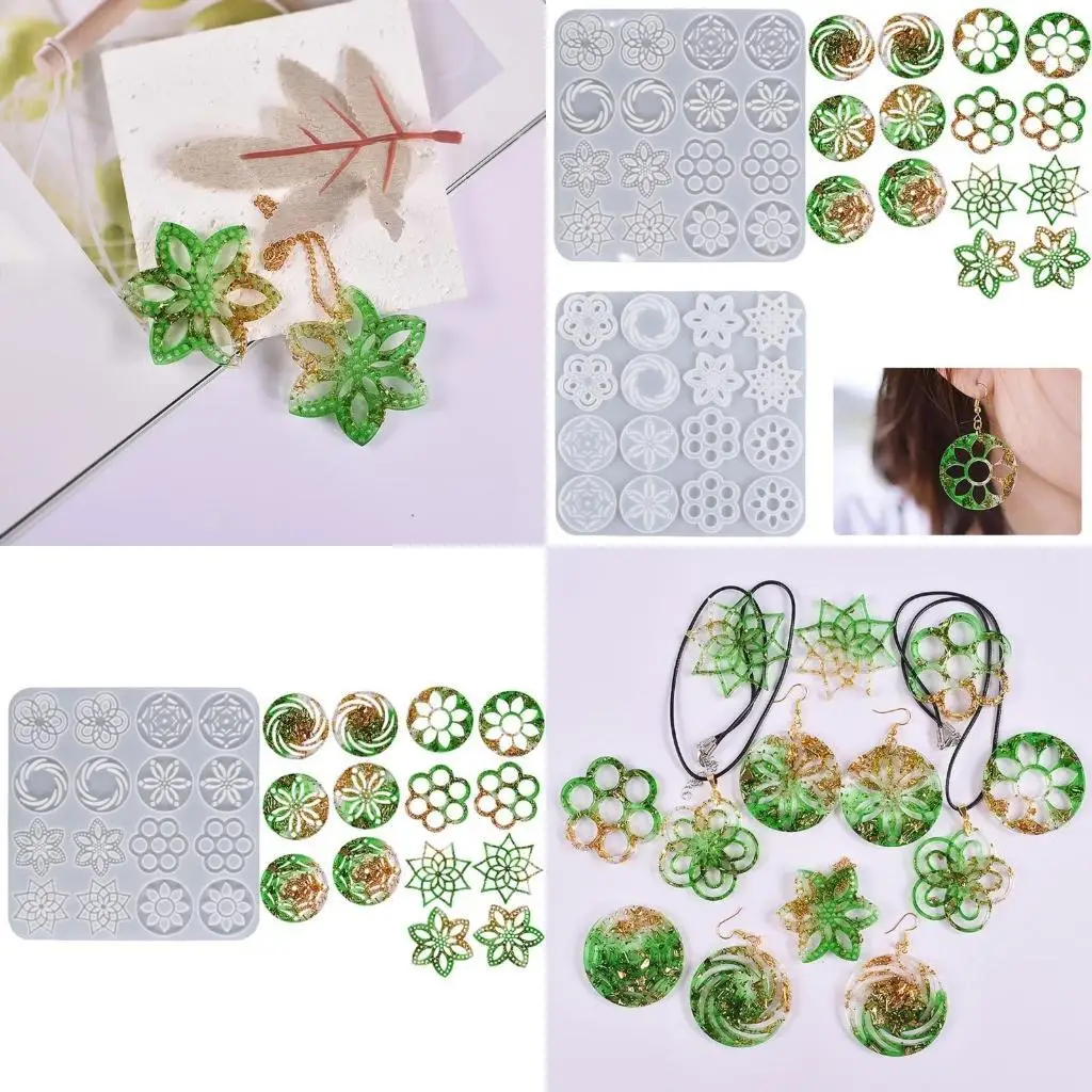 

J78F Shiny Glossy Diy Hollow Flower-shaped Silicone Epoxy Resin Mold DIY Keychain Earring Pendant Jewelry for Valentine Gift