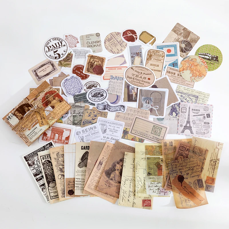 Yoofun 60 Stück/Packung Multi-Material-Aufkleberpaket, Vintage-Pilz, Pflanzen, Schmetterlinge, Aufkleber für Tagebuch, Scrapbooking, Basteln