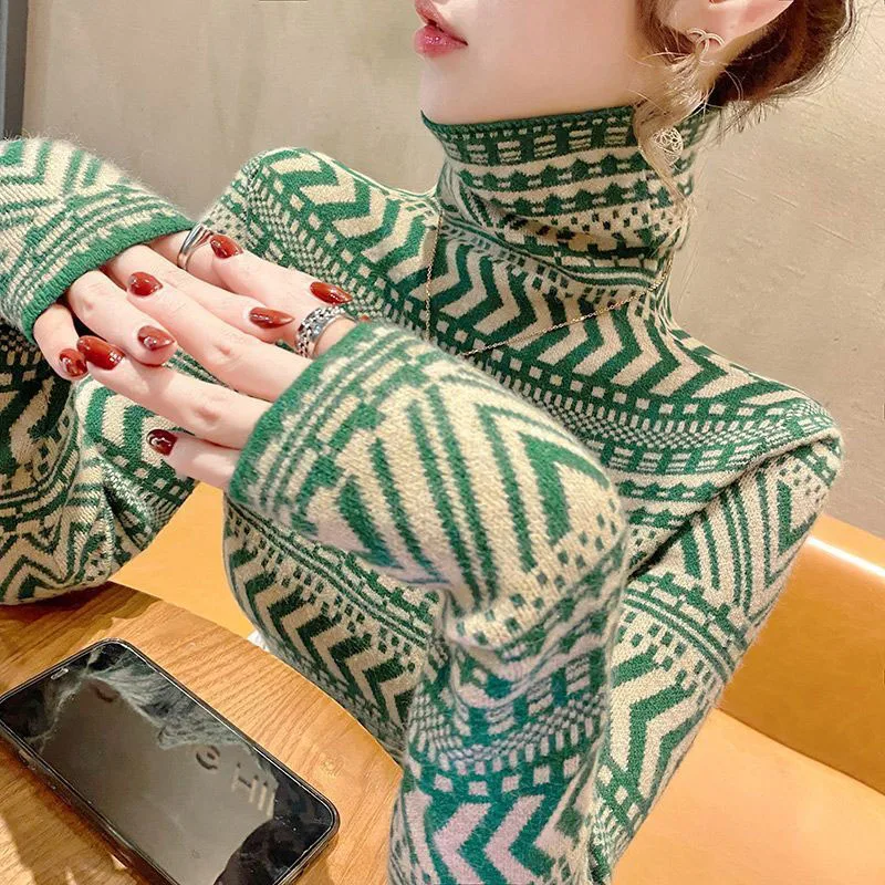 Women Clothing Fashion Elegant Turtleneck Pullover Autumn Winter Slim Commute Long Sleeve Sweater Lady Casual Soft Comfort Top