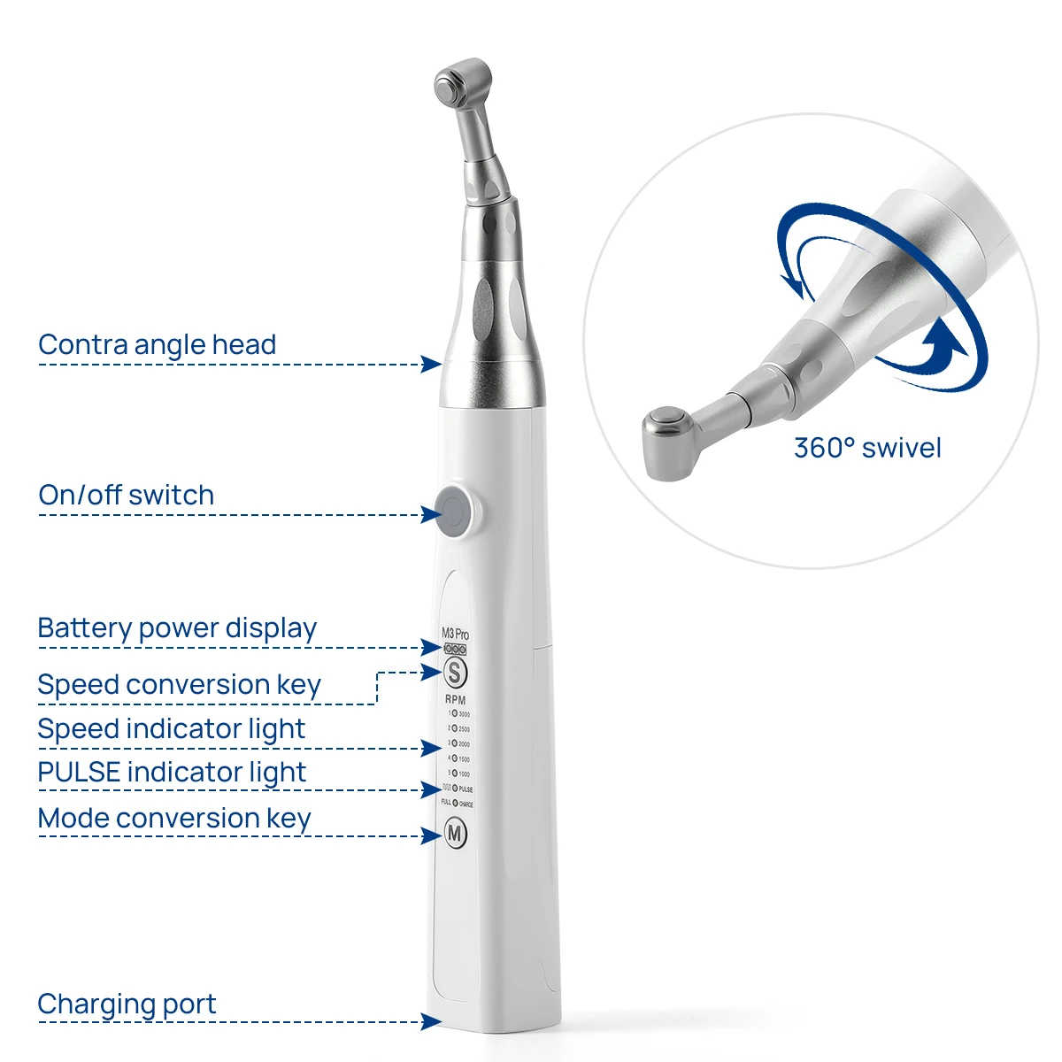 AZDENT Dental Cordless Prophy Handstück Elektrischer Zahnpoliermotor mit Prophy-Winkel Bürsten Reinigung Zahnreiniger Werkzeuge – Detail 4