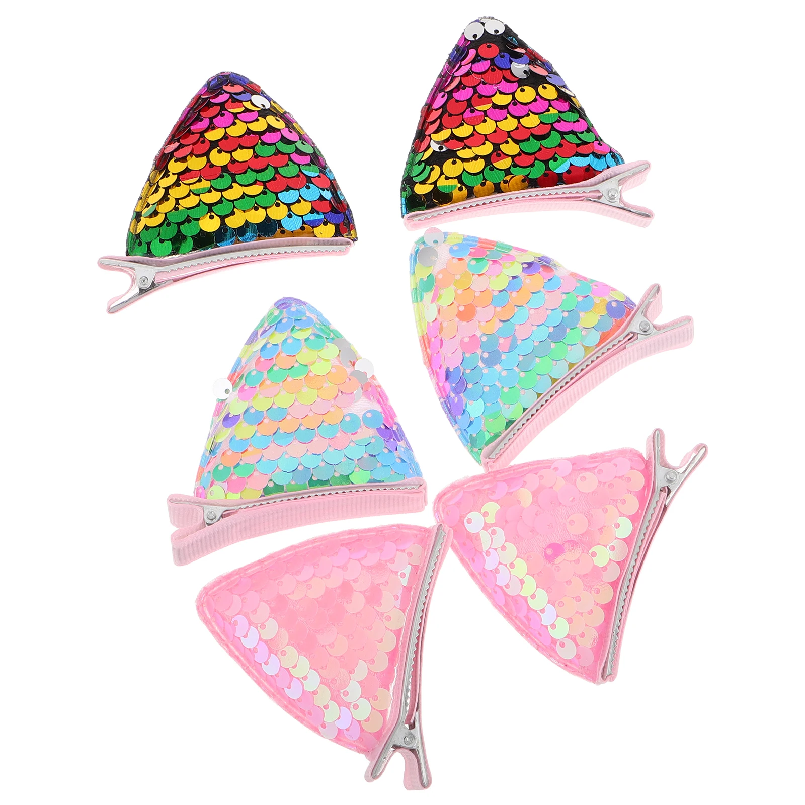 

6Pcs Cat Ears Hair Clips Cute 3D Design Sparkly Duckbill Hairpins for Girls Toddlers Pastel Pink Dark Colors Kids Hair