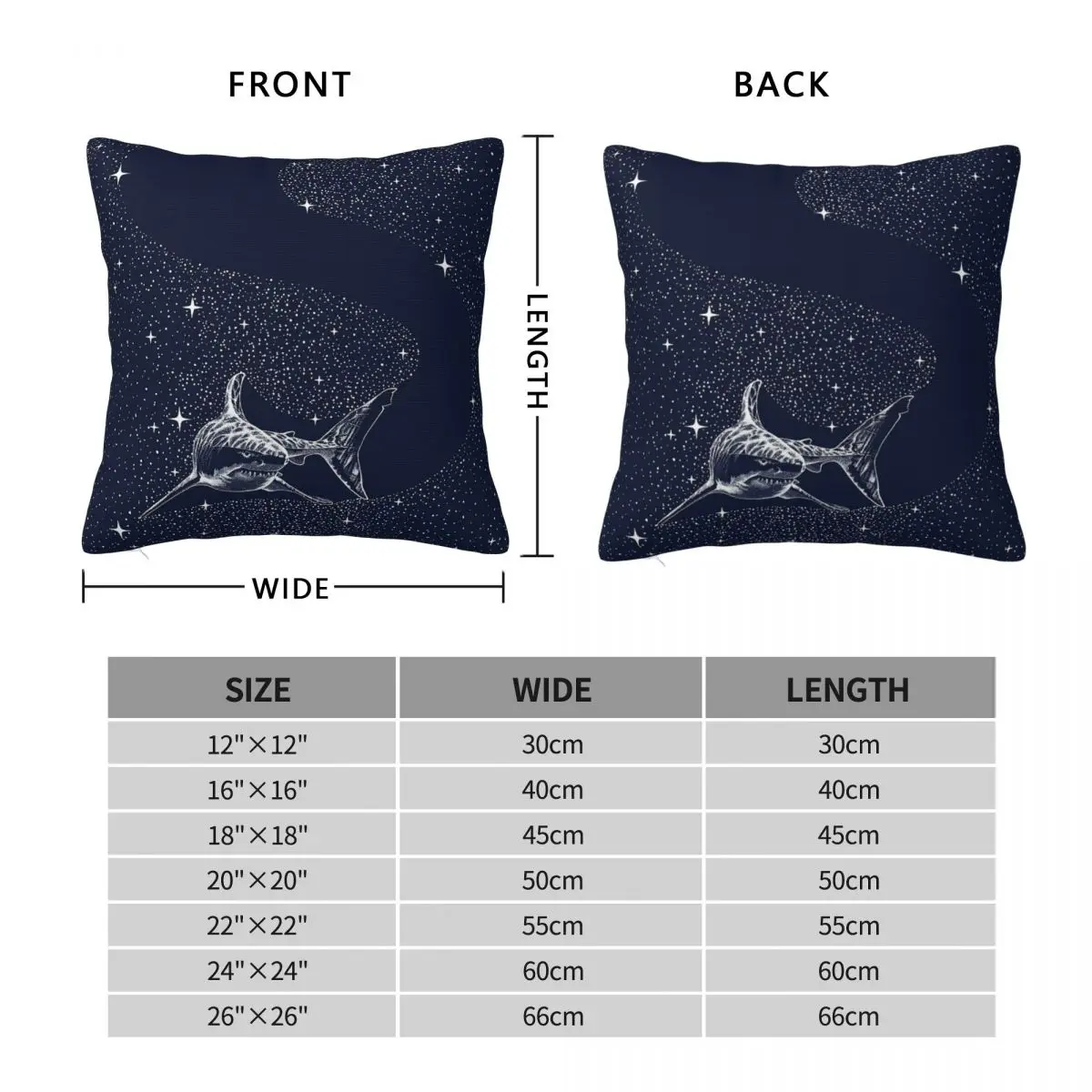 Starry Shark Square Pillowcase Pillow Cover Polyester Cushion Zip Decorative Comfort Throw Pillow for Home Bedroom