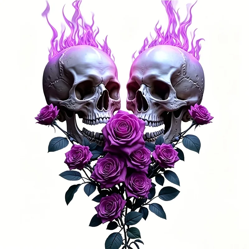 Gothic Purple Flame Double Skull Purple Rose Vinyl Decal, Waterproof UV Resistant Sticker for Car Window Helmet Luggage Decor view 3