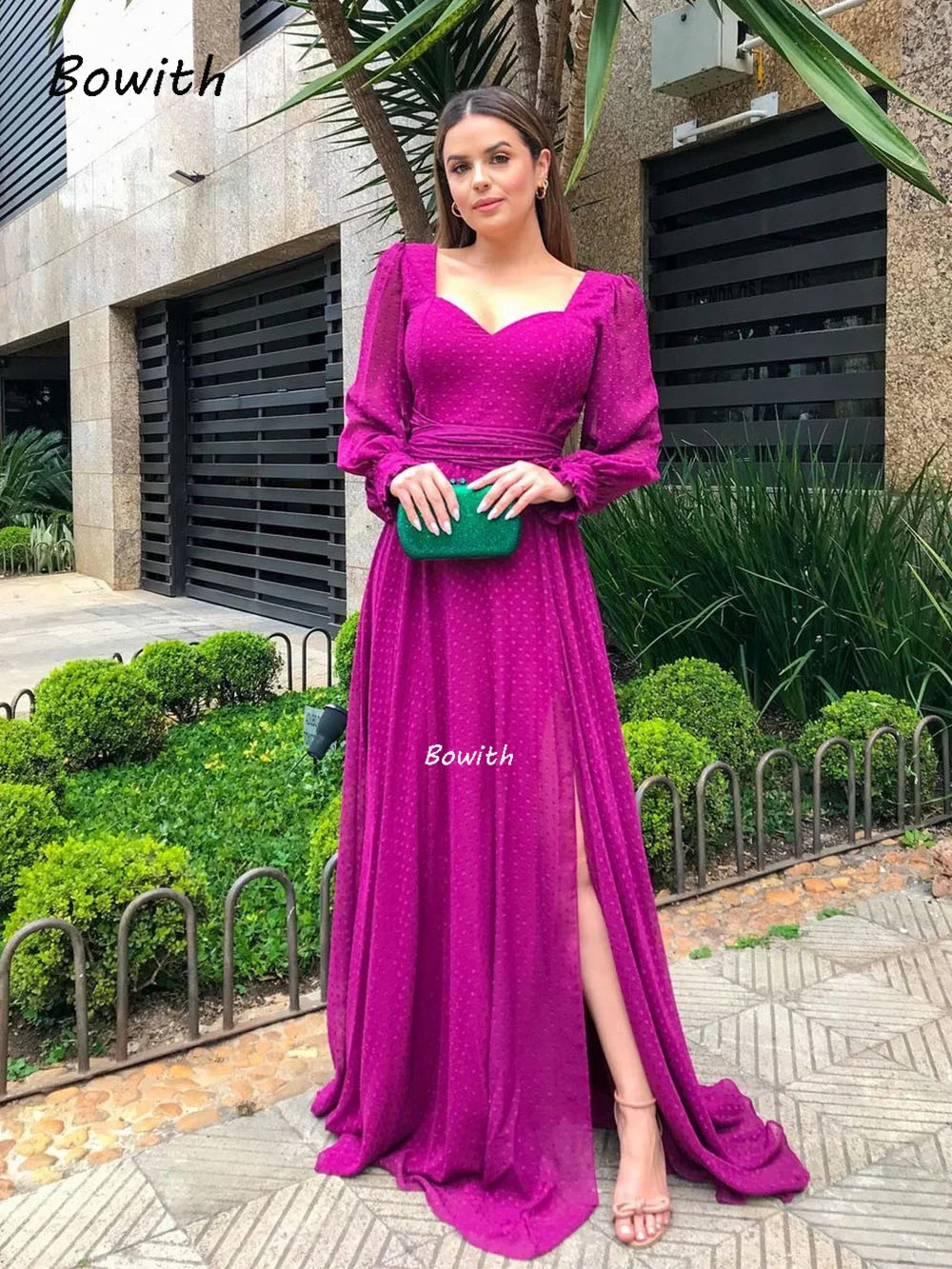 

Fuchsia Long Sleeve Evening Dresses Formal Party Dress for Women Elegant Prom Dress 2022 Woman's Party Dress