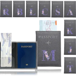 1PCS PU Leather Wallet Case Classic Vintage Design Business Passport Covers Holder Travel Accessories Purple Flower Printing