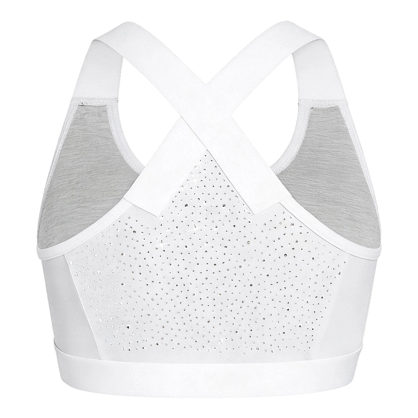 Yoga-Tops für Damen, Kreuz-Sport-BH, Fitnessstudio, Fitness, Workout-Tops, Sportbekleidung, ärmellos, glänzende Strasssteine, durchsichtiges Mesh-Rücken-Crop-Top
