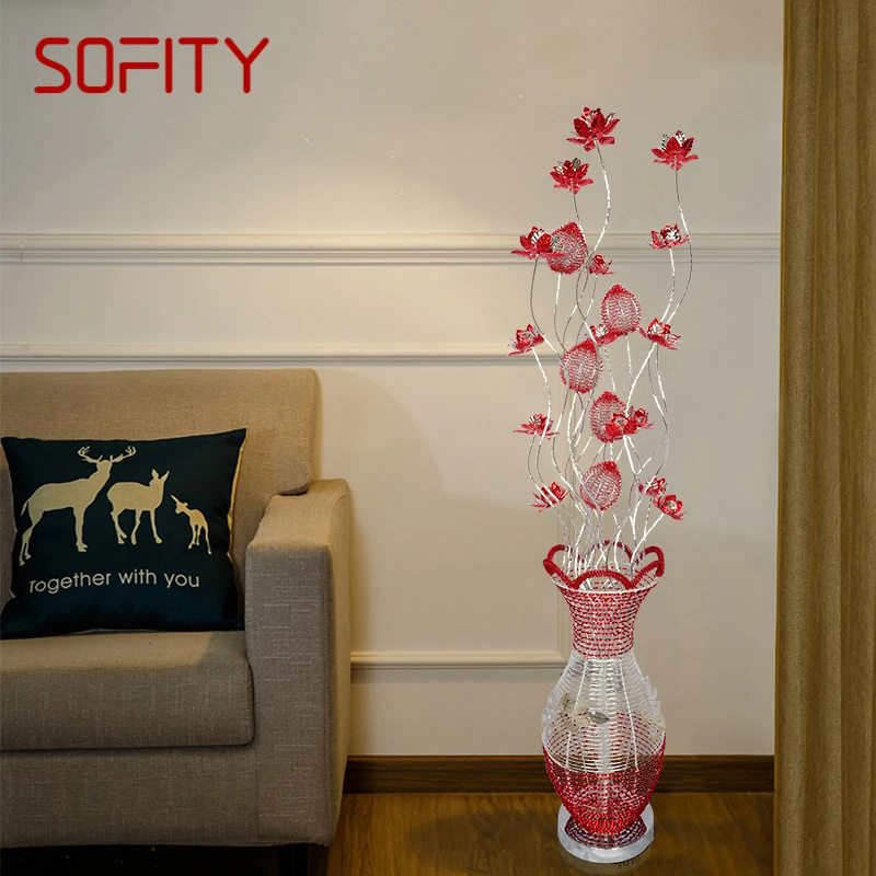 SOFITY Modern Floor Lamp Fashionable Iiving Room Bedroom Wedding Red Aluminum Wire LED Originality Decorative Standing Light