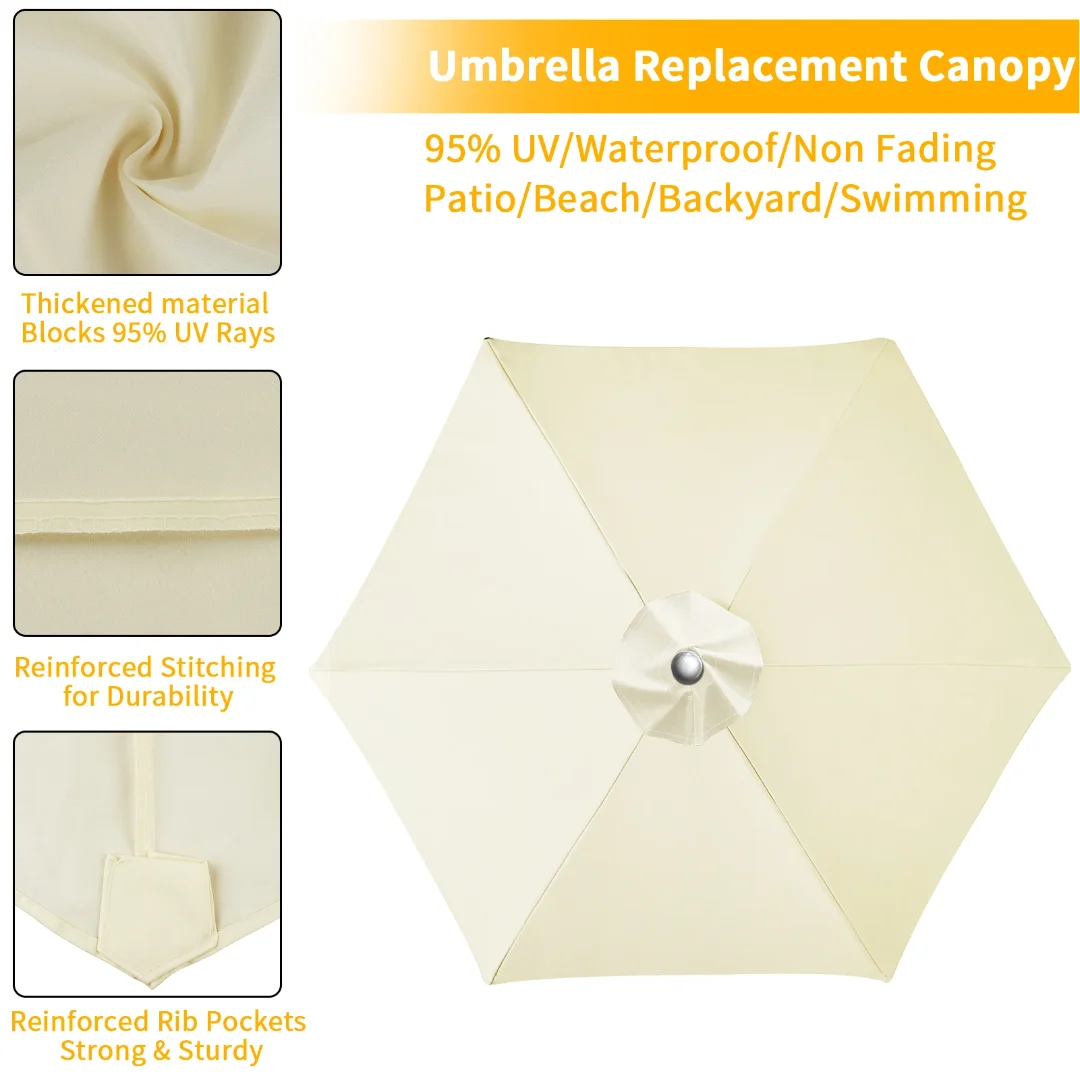 2/2.5/2.7/3M Waterproof Replacement Parasol Canopy 6/8Ribs Sun Umbrella Replacement Garden Patio Parasol Top Cloth Rain Cover