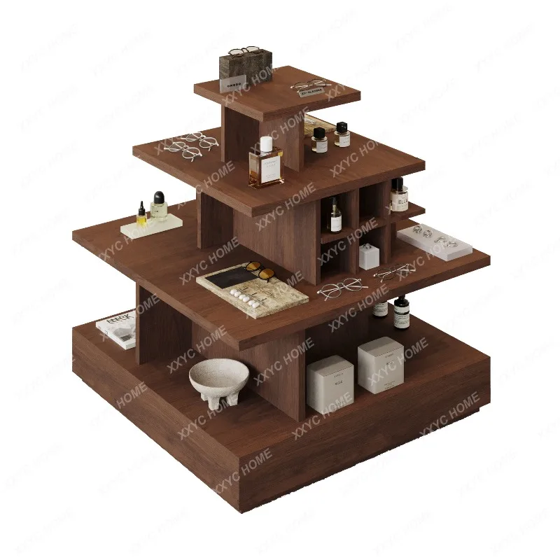 XXMedieval wood grain Zhongdao Taiwan clothing water table multi-layer display table multi-functional four-sided table