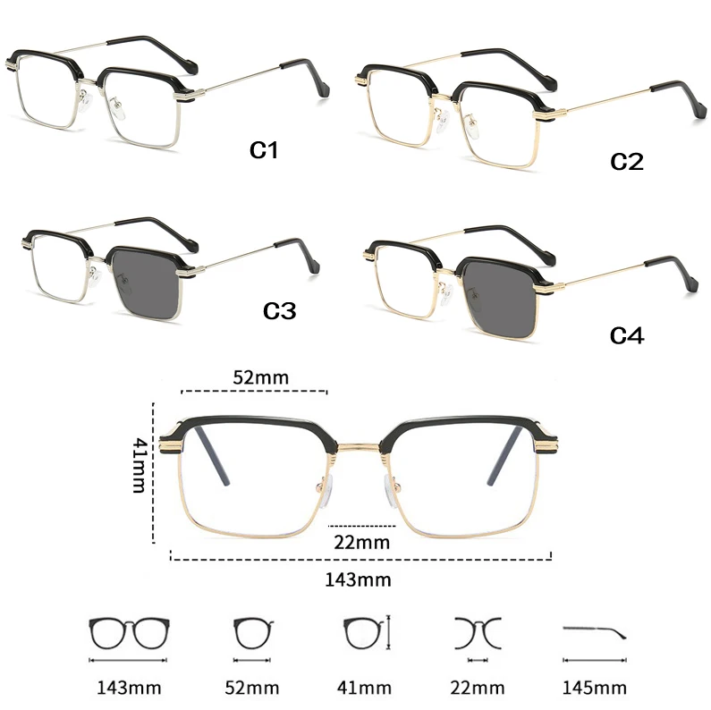 Photochrome Anti Strahlung Gläser Koreanische Quadratische Metall Männer Frauen Brillen Mode Anti Blaues Licht Glas Schatten – Detail 7