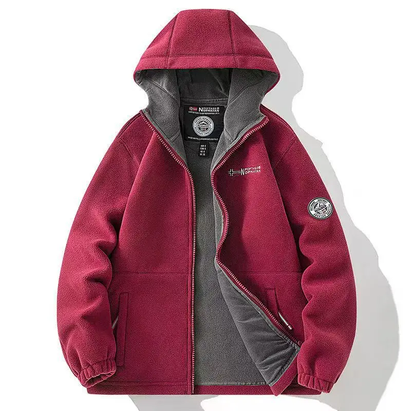

Winter Men's Fleece Jacket British Street Thickened Polar Fleece Hooded Jacket Casual Plus Size Cold-proof Warm Pocket Coats