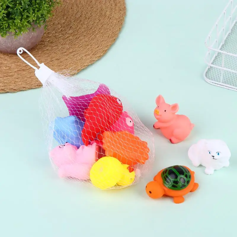(BF06)10Pc Soft Baby Bath Toy With Squeaky Sound Cute Colorful Animal Shape Perfect For Toddler Bathtub Play Time Kid Funny Gift