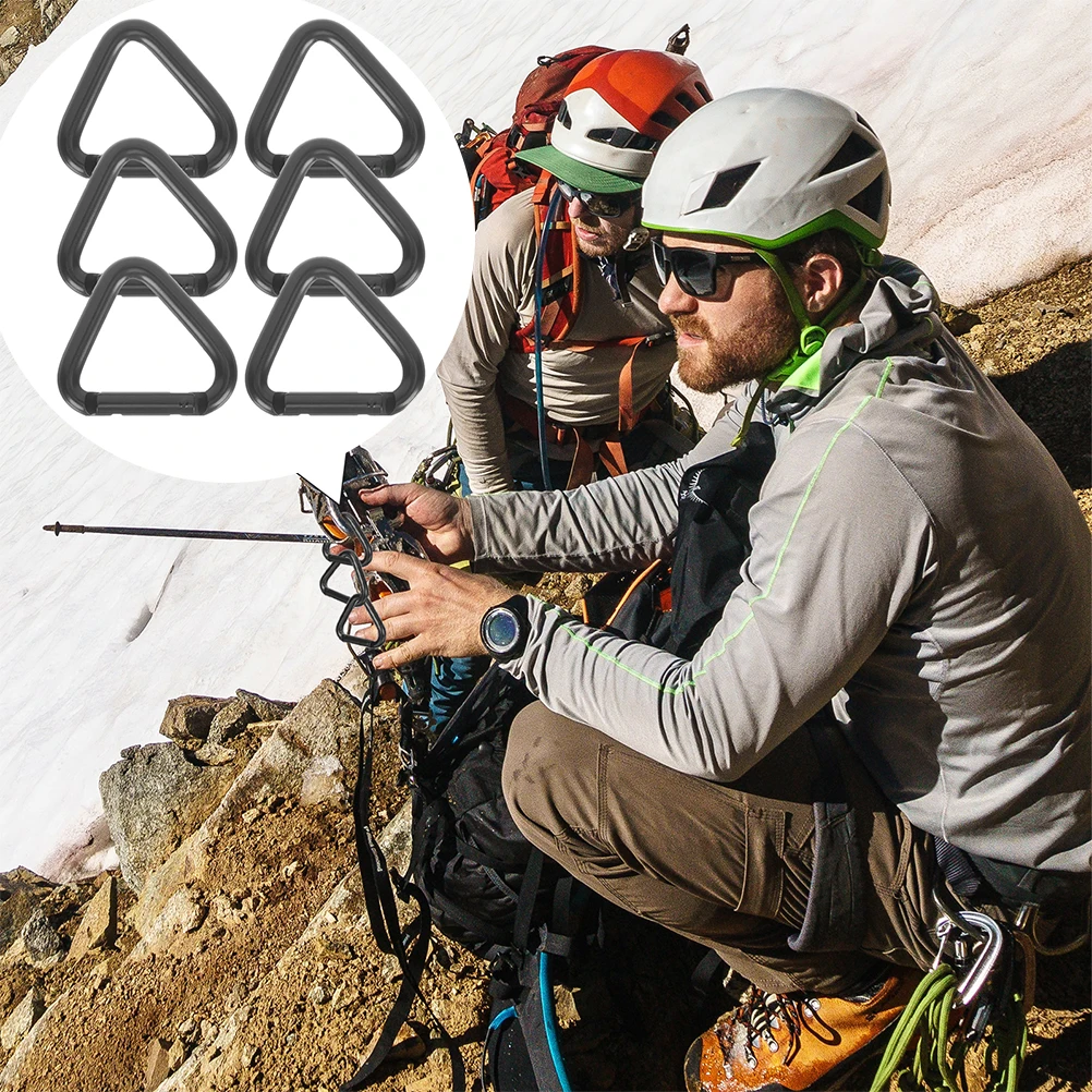 

6 Pcs Triangle Carabiner Lightweight Aluminum Alloy Climbing Gear Keychain Hook Black Color Outdoor Heavy Duty Triangular Buckle