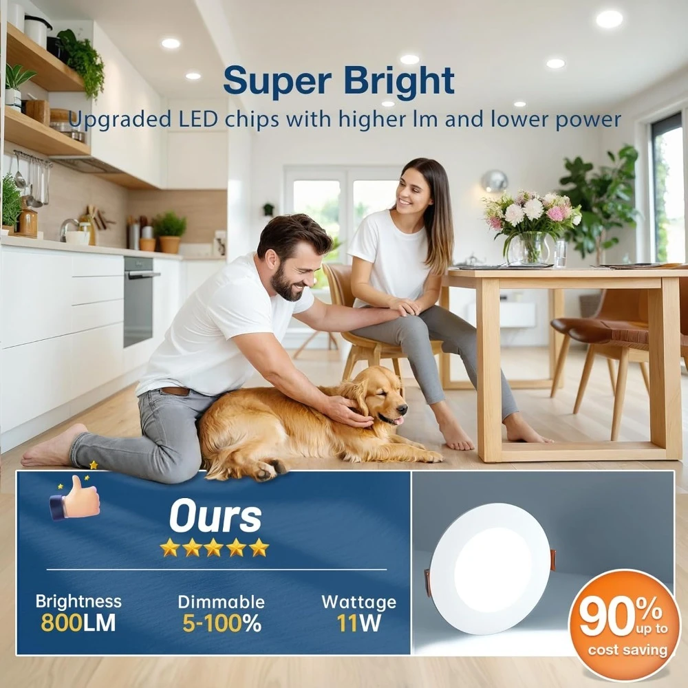 NEW 20 Pack 4 Inch 5CCT Ultra-Thin LED Recessed Ceiling Light w/Junction Box,11W Eqv 70W,800LM High Brightness Downlight