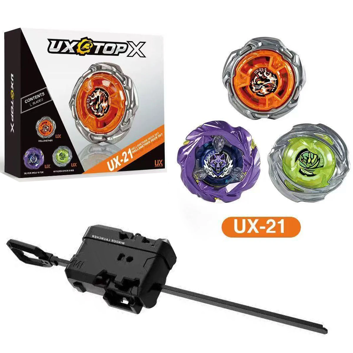New Bey X UX-21 Hells Nether Deck Set of 3 with Launcher Set Christmas Gift Spinning Toy Battle Top Gyro Desk Game