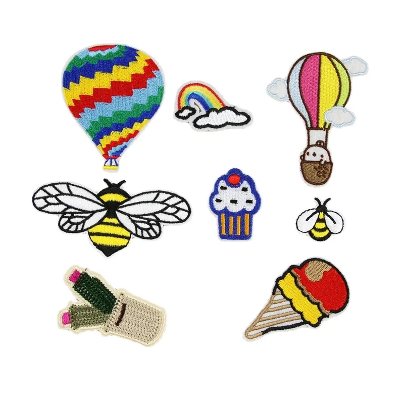 50pcs/Lot Luxury Large Embroidery Patch Hot Air Balloon Cactus Bee Rainbow Ice Cream Shirt Bag Clothing Decoration Crafts Diy