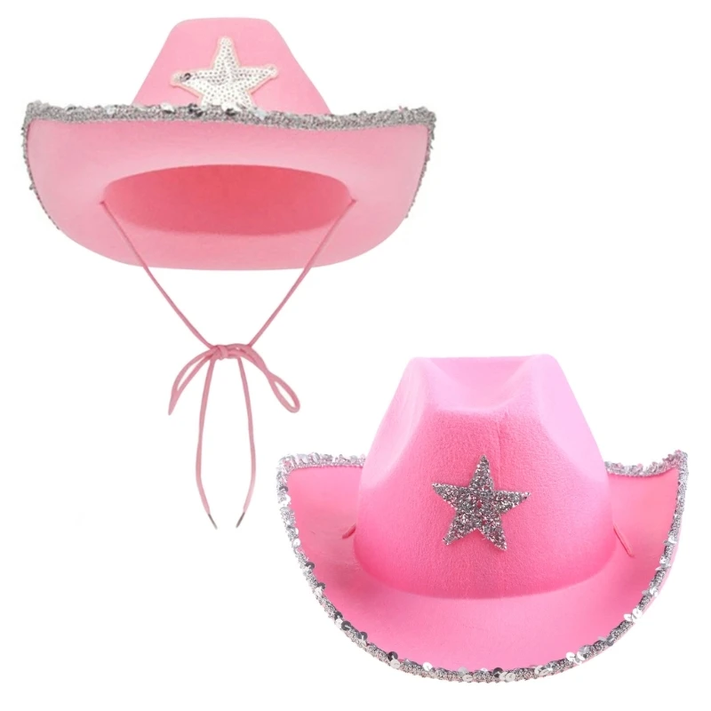 Pink Cowboy Hat for Girls Cowgirl Hat with Sequins and Star