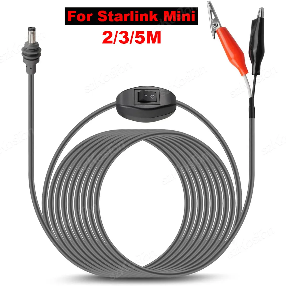 2/3/5M für Starlink Mini 12-48V Krokodilklemme auf DC-Stromkabel 16AWG Ladekabel mit Schalter und Krokodilklemmen